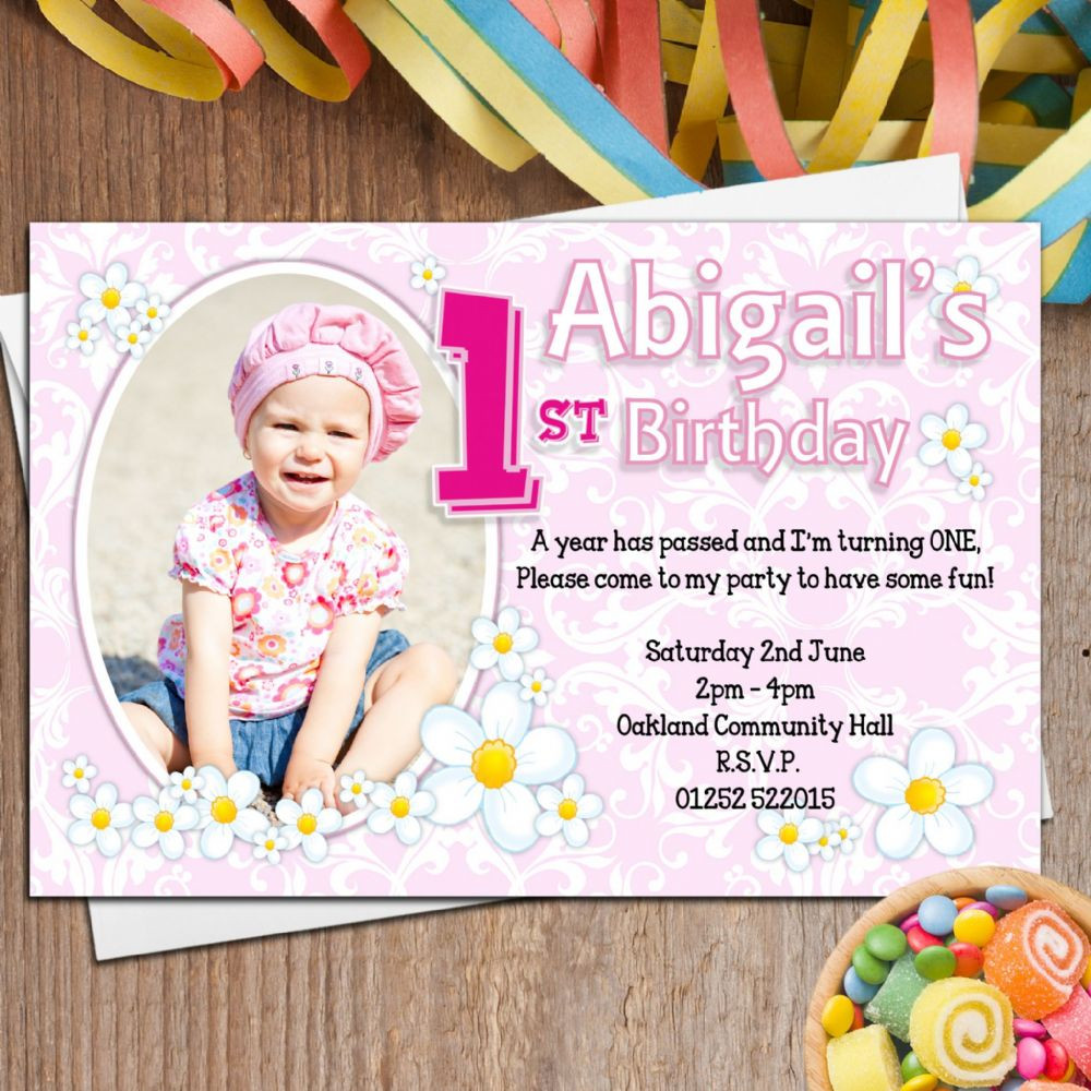 1st Birthday Invitations Girl
 10 Personalised Girls First 1st Birthday Party PHOTO