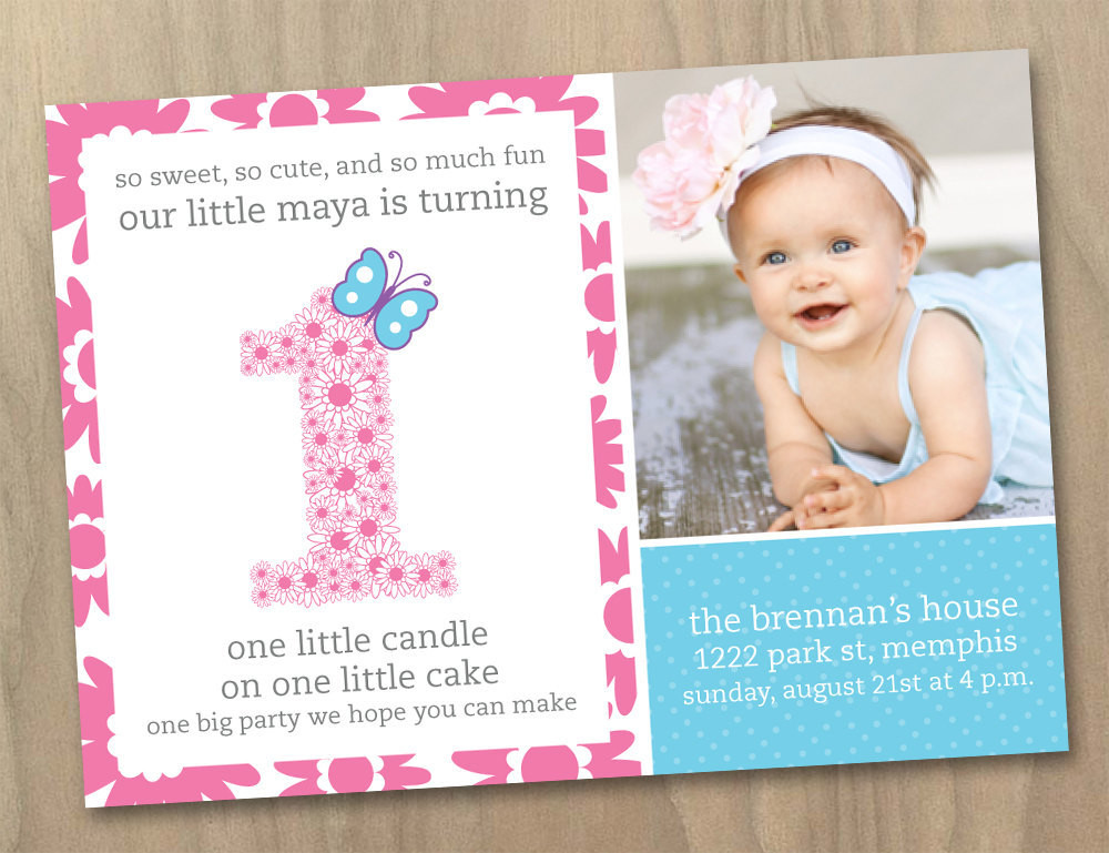 1st Birthday Invitations Girl
 Baby Girl First 1st Birthday Invitation Flowers and