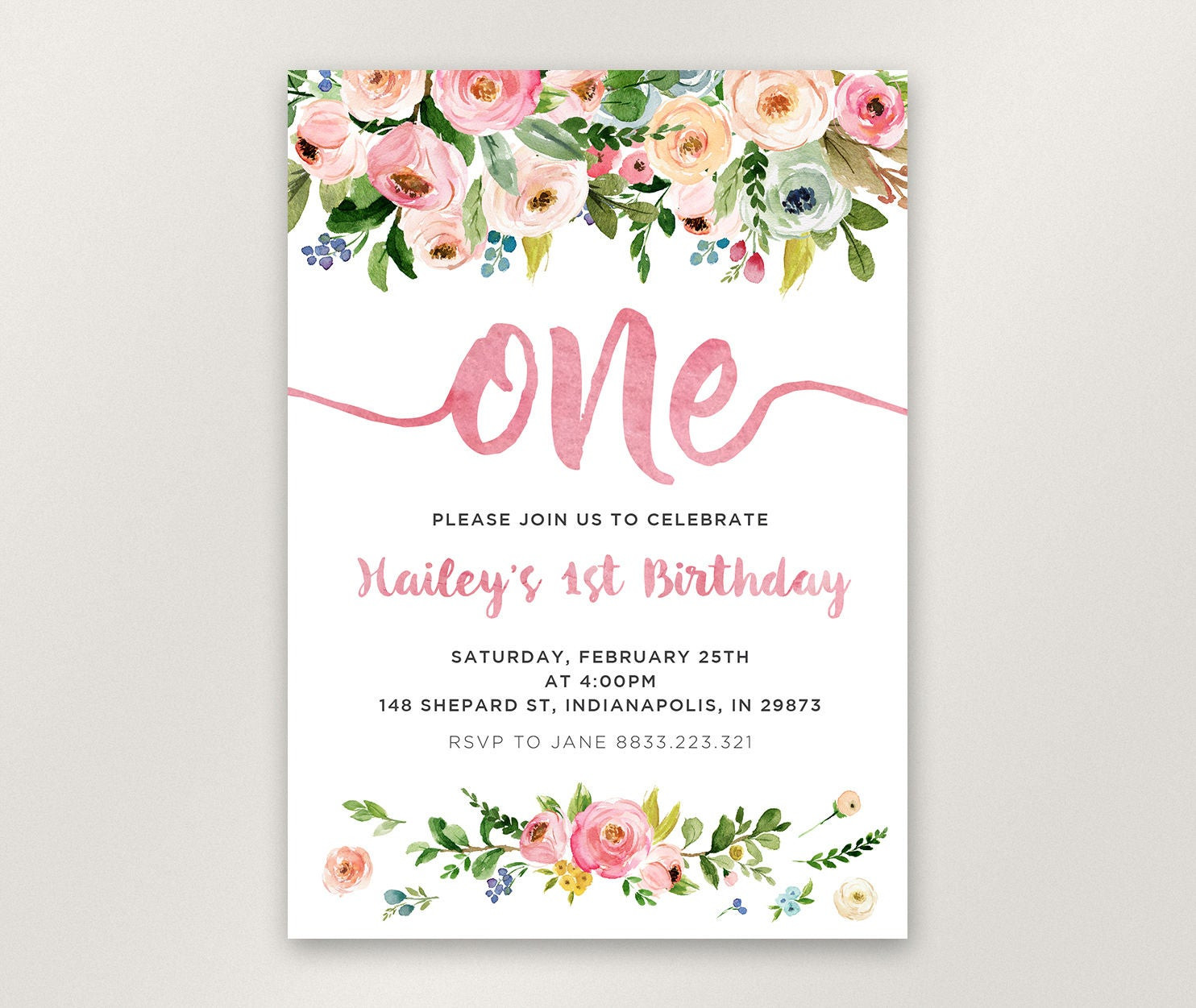 1st Birthday Invitations Girl
 Floral 1st Birthday Invitation Girl First Birthday