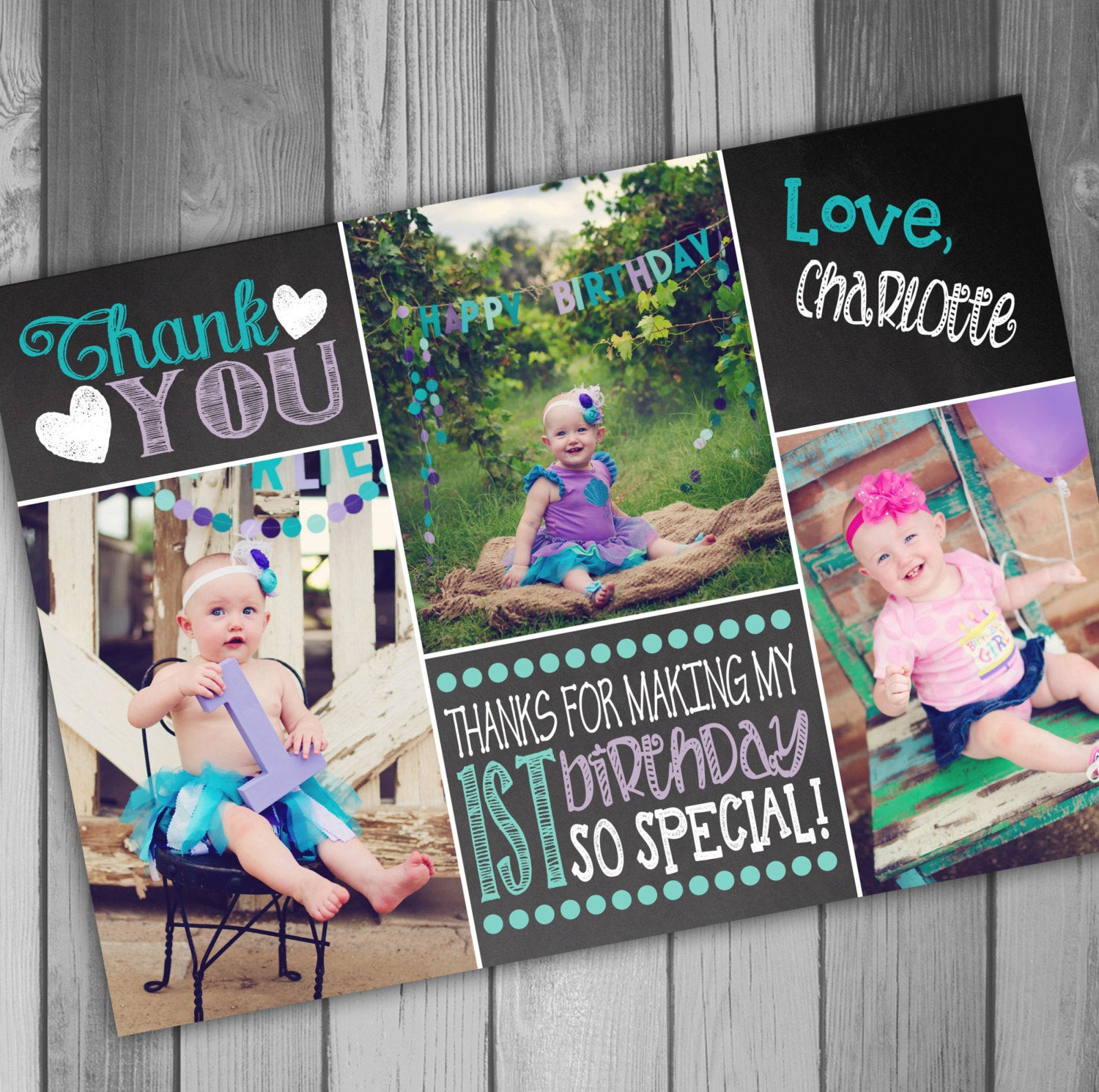 1st Birthday Thank You Cards
 Thank You Card 1st Birthday First Birthday Girl Birthday Thank