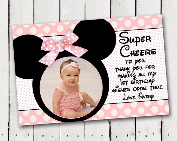 1st Birthday Thank You Cards
 Baby Minnie Mouse 1st Birthday Thank You card