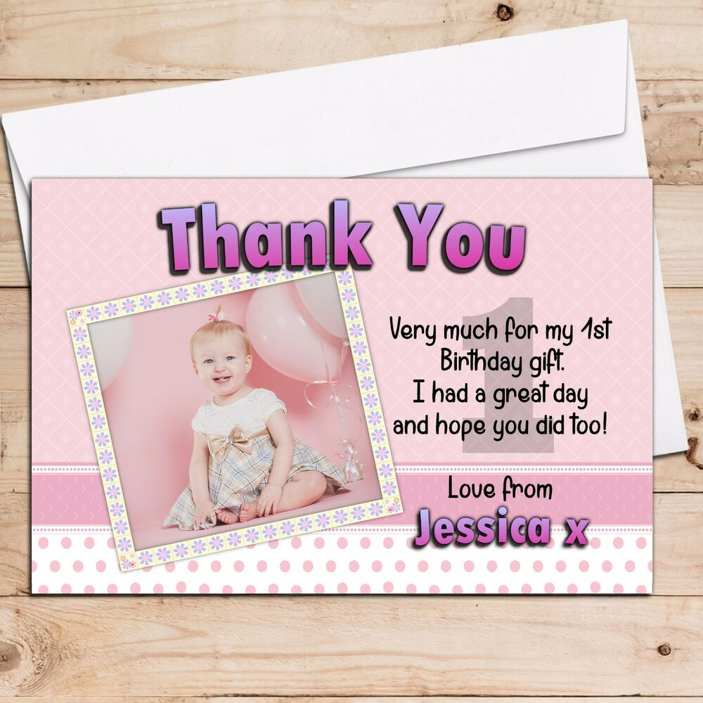 1st Birthday Thank You Cards
 10 Personalised Girls 1st First Birthday Party Thank you