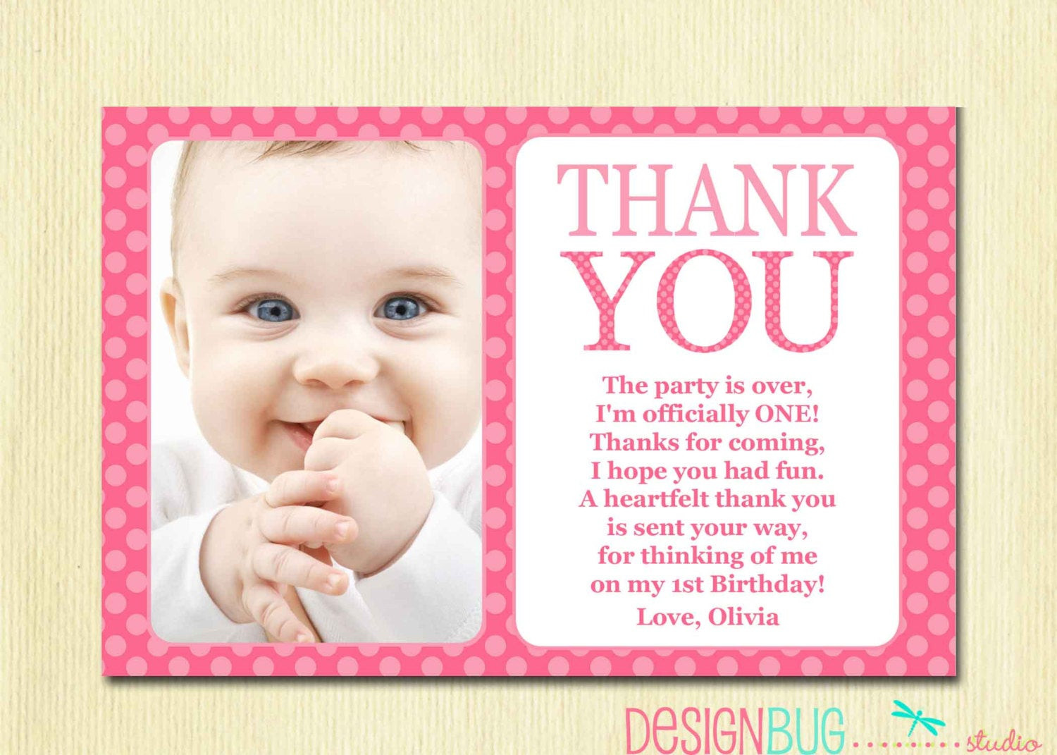 1st Birthday Thank You Cards
 First Birthday Matching Thank You Card 4x6 The Big ONE DIY