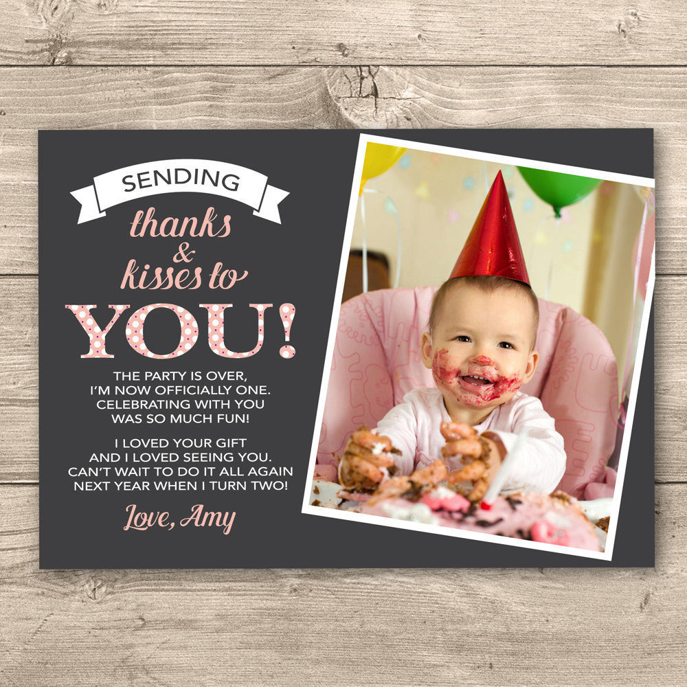 1st Birthday Thank You Cards
 Girls 1st Birthday Thank you card Digital by InkandCardDesigns