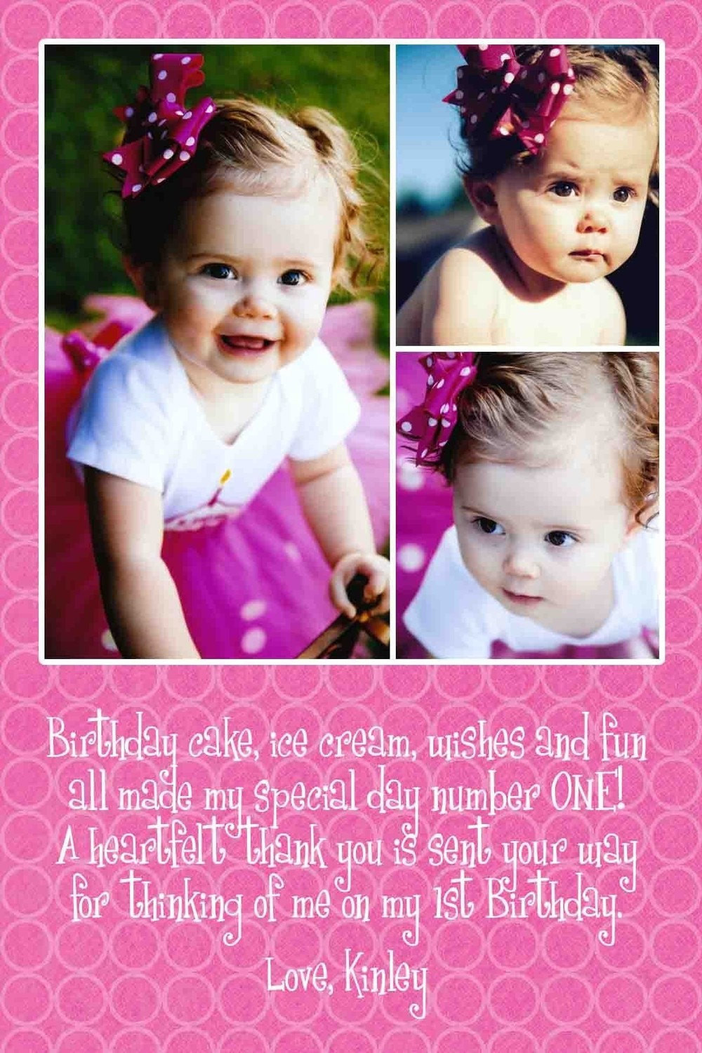 1st Birthday Thank You Cards
 Print Your Own First Birthday Thank You Card 4x6