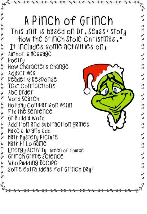 1St Grade Christmas Party Ideas
 "A Pinch of Grinch" Unit free from First Grade Wow