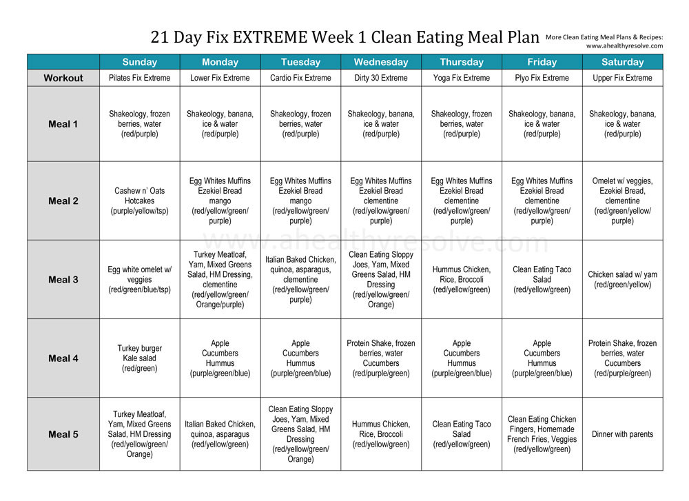 21 Days Clean Eating
 21 Day Fix EXTREME Week 1 Clean Eating Meal Plan