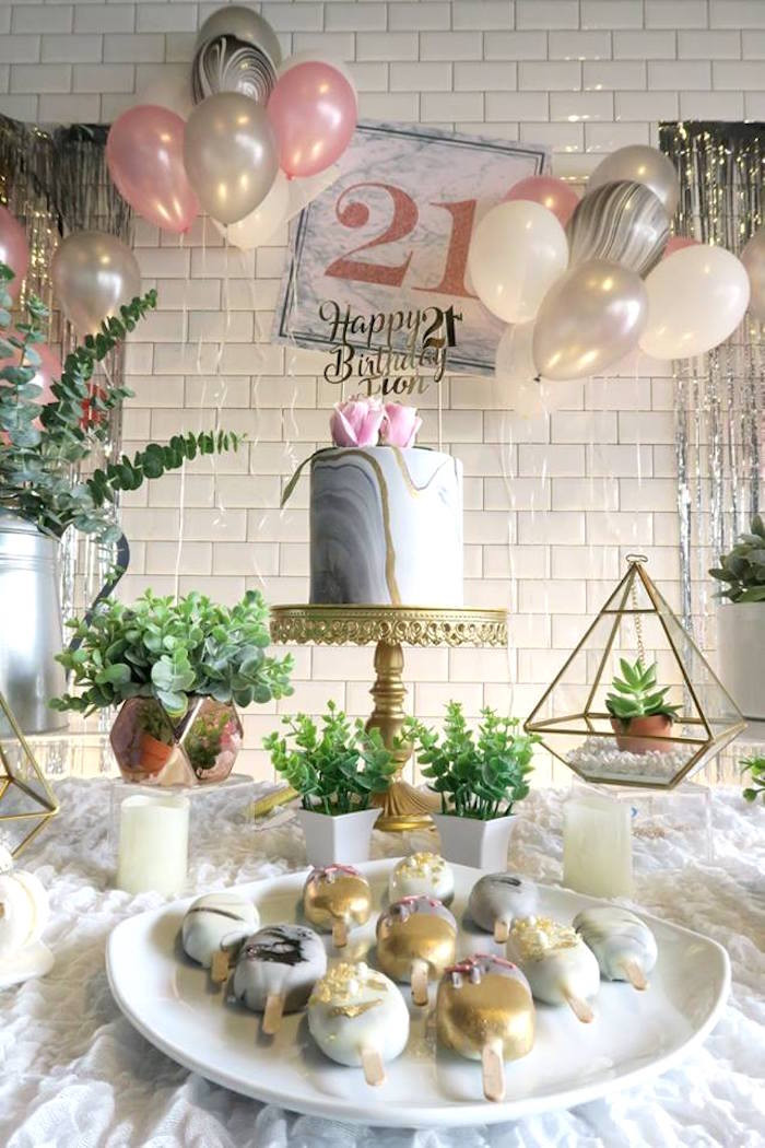 21st Birthday Decoration Ideas
 Kara s Party Ideas Elegant Marble Inspired 21st Birthday