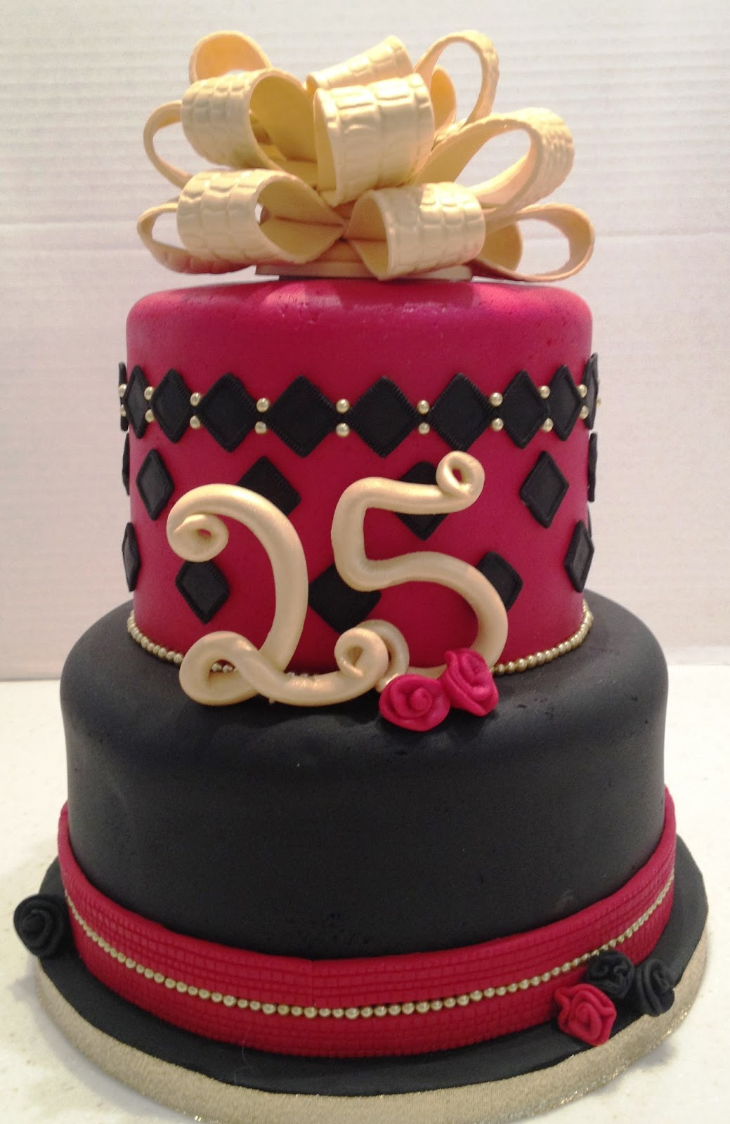 25th Birthday Cakes
 MaryMel Cakes Red Black & Gold 25th Birthday