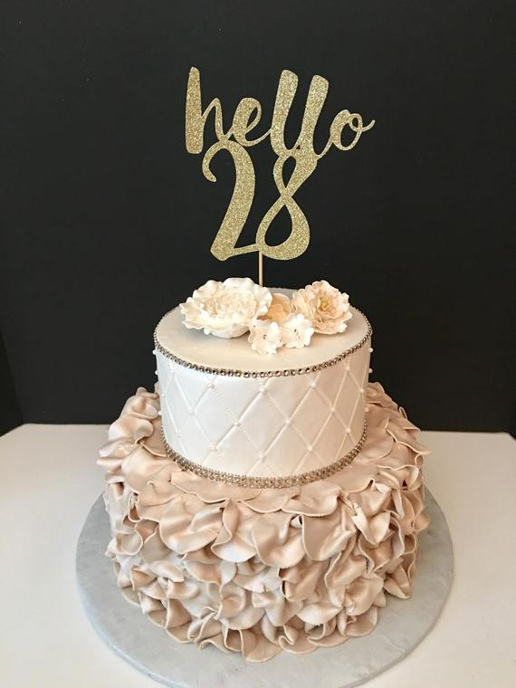 28th Birthday Party Ideas
 ANY NUMBER Gold Glitter hello 28 Cake Topper 28th Birthday