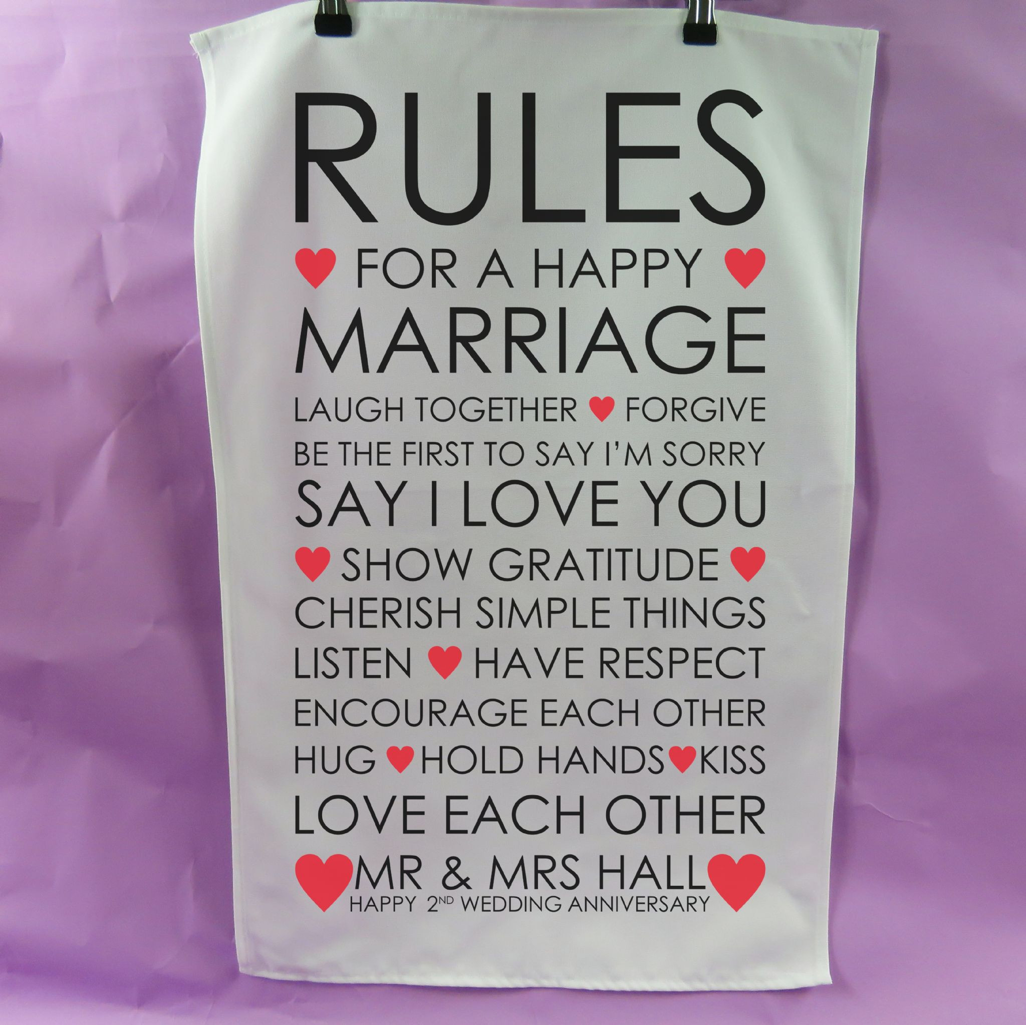 2nd Wedding Anniversary Gift
 Rules happy marriage tea towel 2nd anniversary t cotton