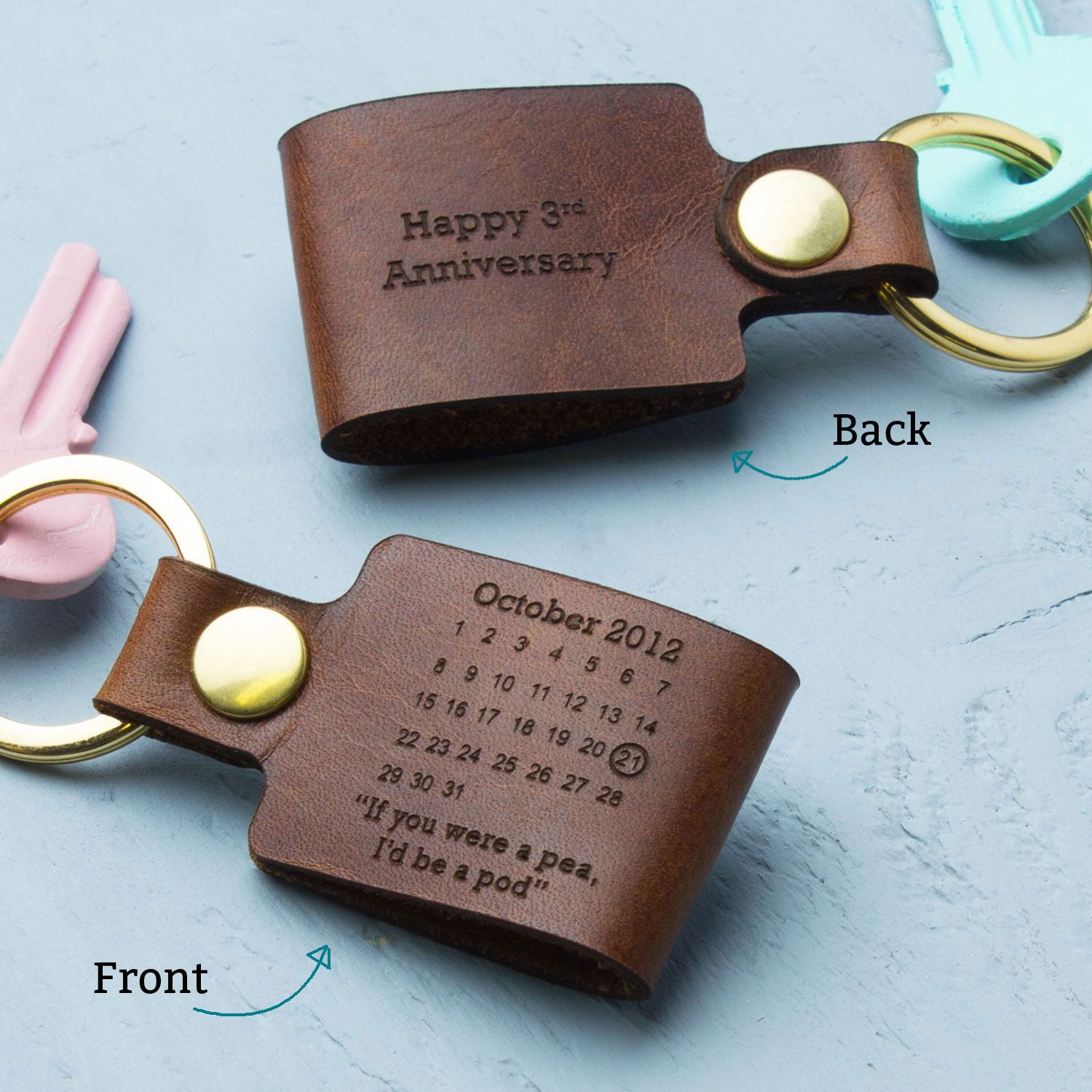 3 Year Wedding Anniversary Gift Ideas For Him
 Personalised Third Wedding Anniversary Leather Keyring