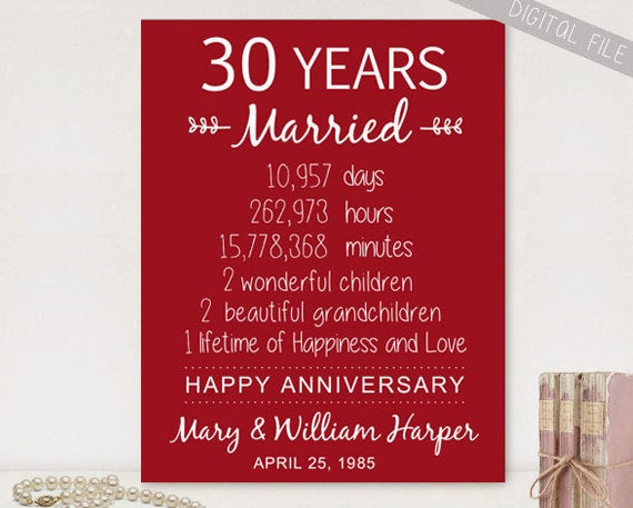 30Th Anniversary Quotes
 Personalized 30th anniversary t for parents Custom 30th