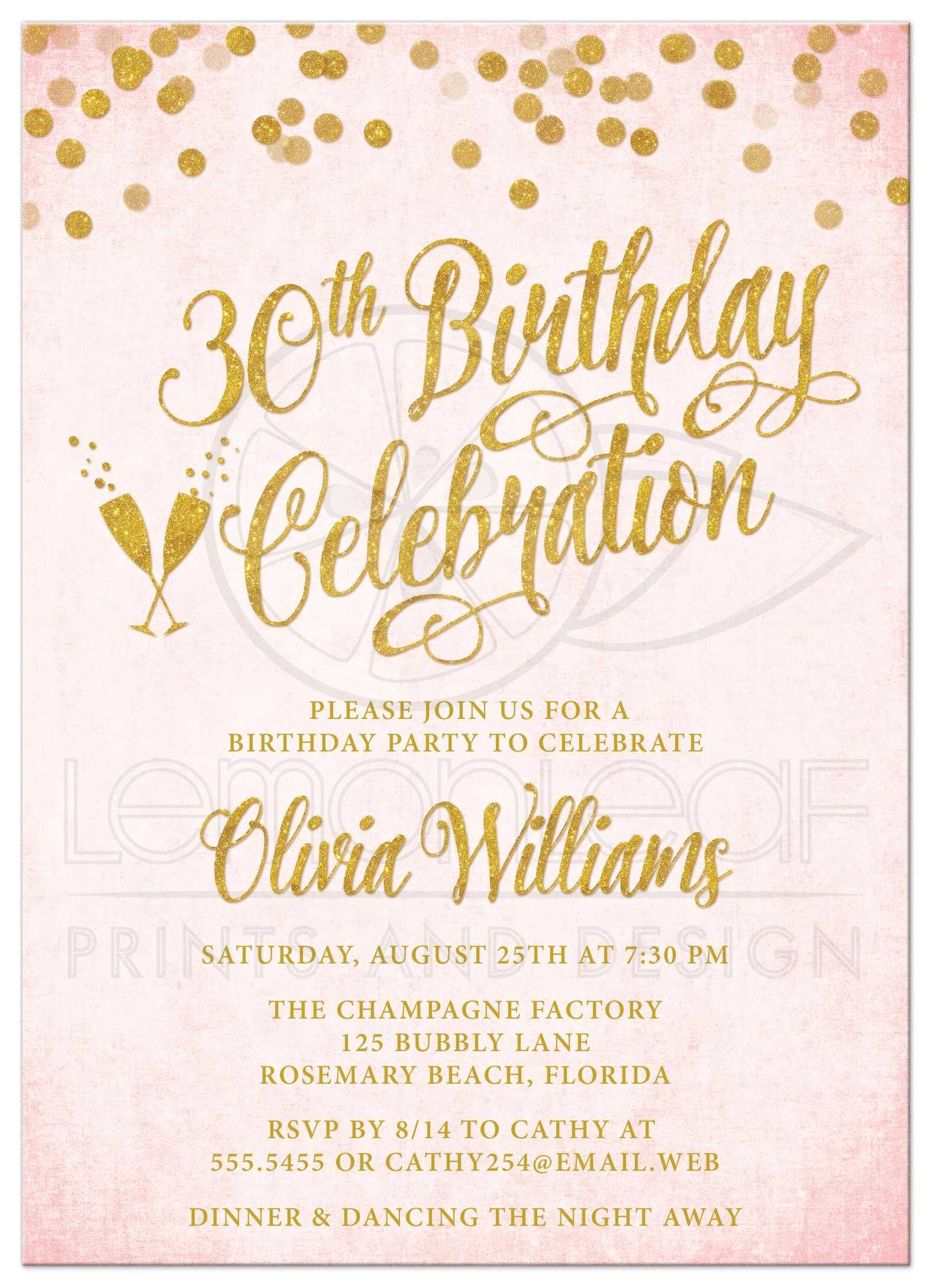 30th Birthday Invitations For Her
 Blush Pink & Gold 30th Birthday Party Invitations