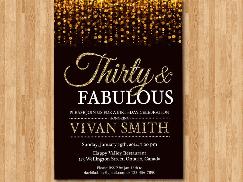 30th Birthday Invitations For Her
 30th birthday invitation for women Thirty and fabulous Gold