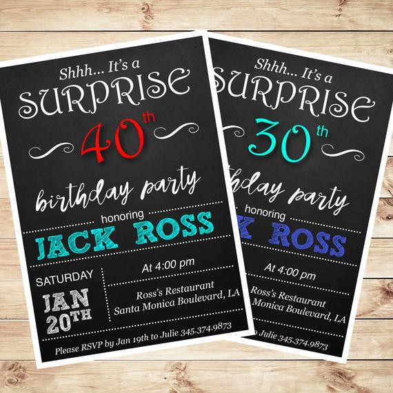 30th Birthday Invitations For Her
 Printable surprise 30th birthday party by ArtPartyInvitation