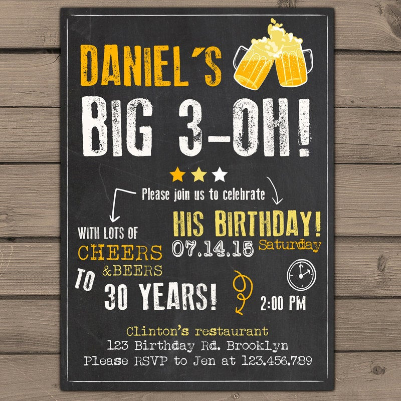30th Birthday Party Invitation Wording
 30th Birthday Invitation Surprise Party Cheers and beers