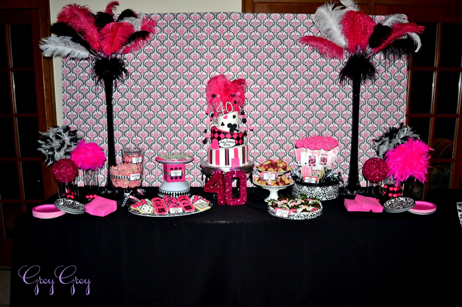 40th Birthday Decoration Ideas
 GreyGrey Designs My Parties Hot Pink Glamorous Casino