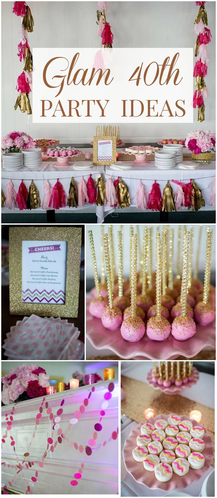 40th Birthday Decoration Ideas
 This pink and gold 40th birthday soiree is full of glitz