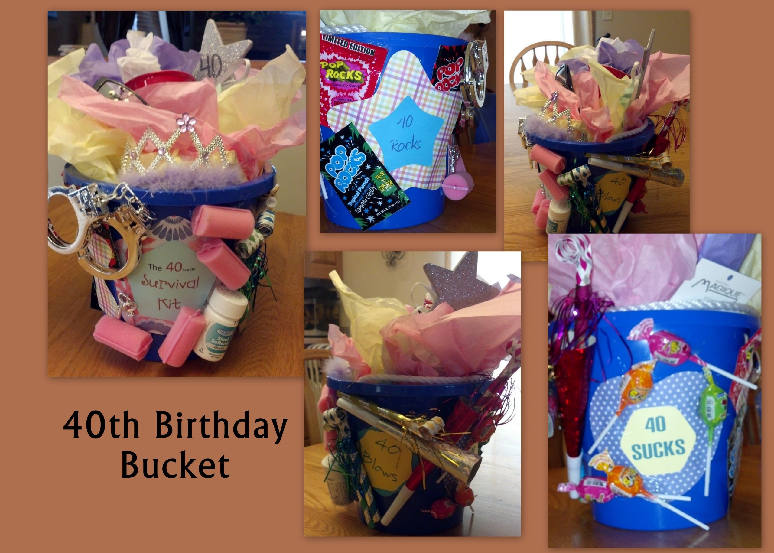 40Th Birthday Gag Gift Ideas
 40th Birthday bucket filled with gag ts