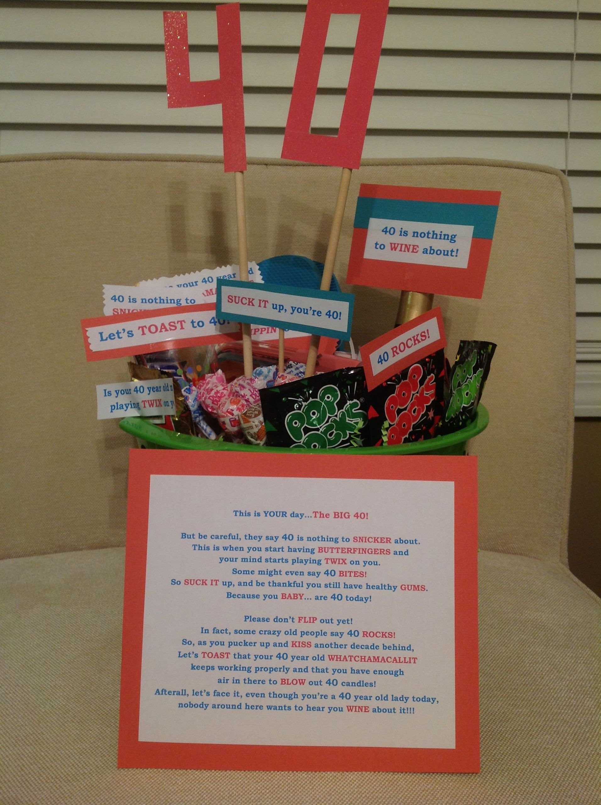 40Th Birthday Gag Gift Ideas
 40th birthday party t basket Diy So easy to put