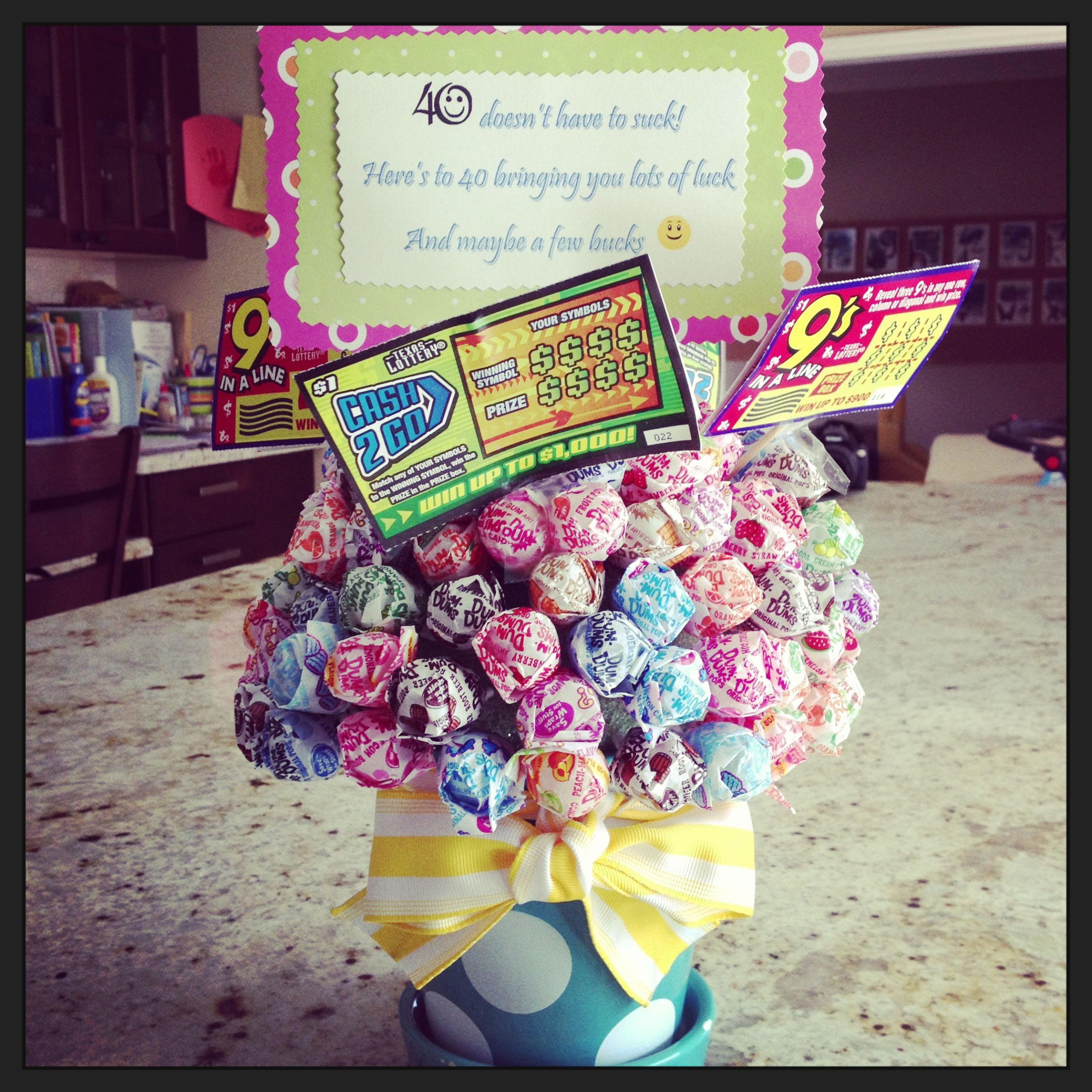 40Th Birthday Gift Ideas For Friend
 40th birthday t Sucker bouquet with lotto tickets