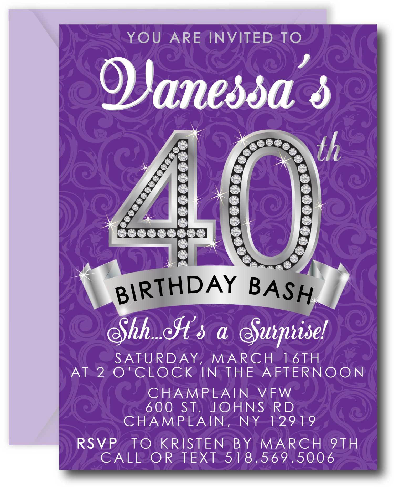 40th Birthday Invitation
 Diamond 40th Birthday Invitation Announce It