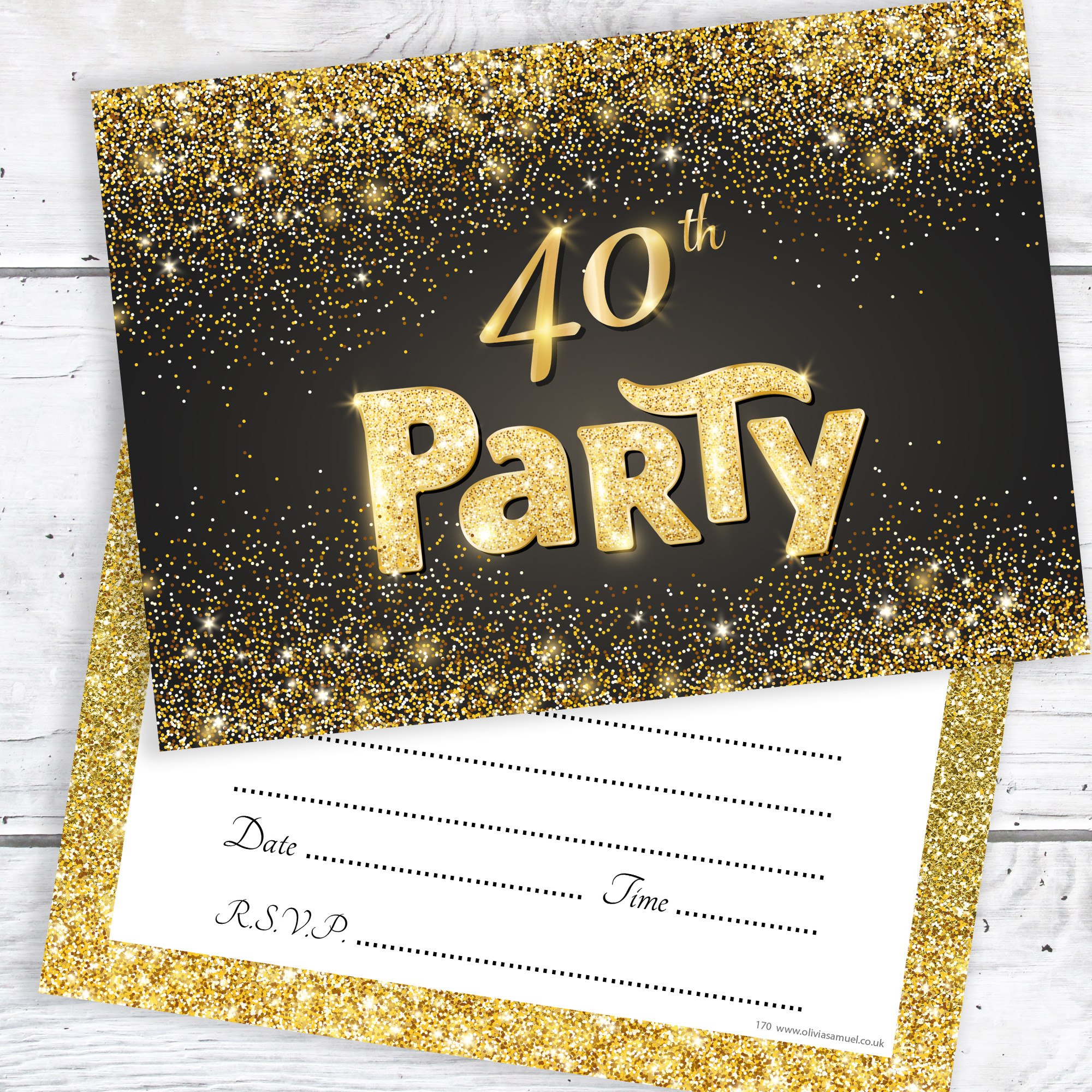 40th Birthday Invitation
 Black and Gold Effect 40th Birthday Party Invitations