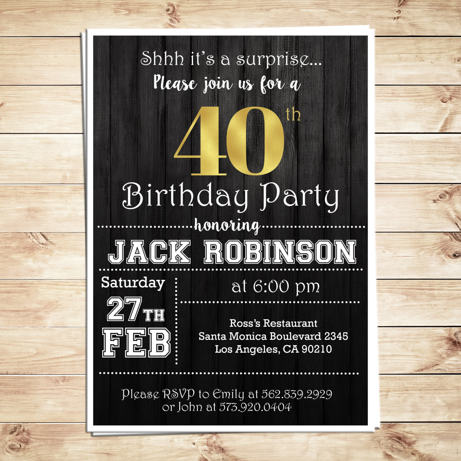 40th Birthday Invitation
 Surprise 40th birthday party invitations for him Men 40th