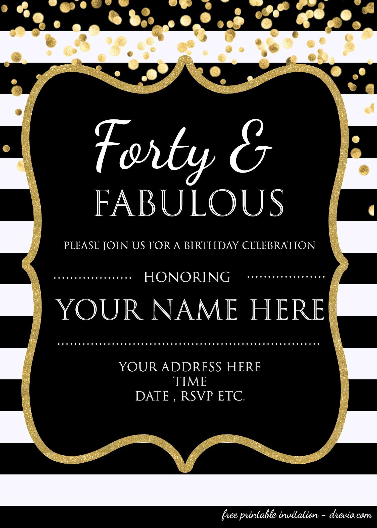 40th Birthday Invitation
 Forty & Fabulous 40th Birthday Invitation Template PSD