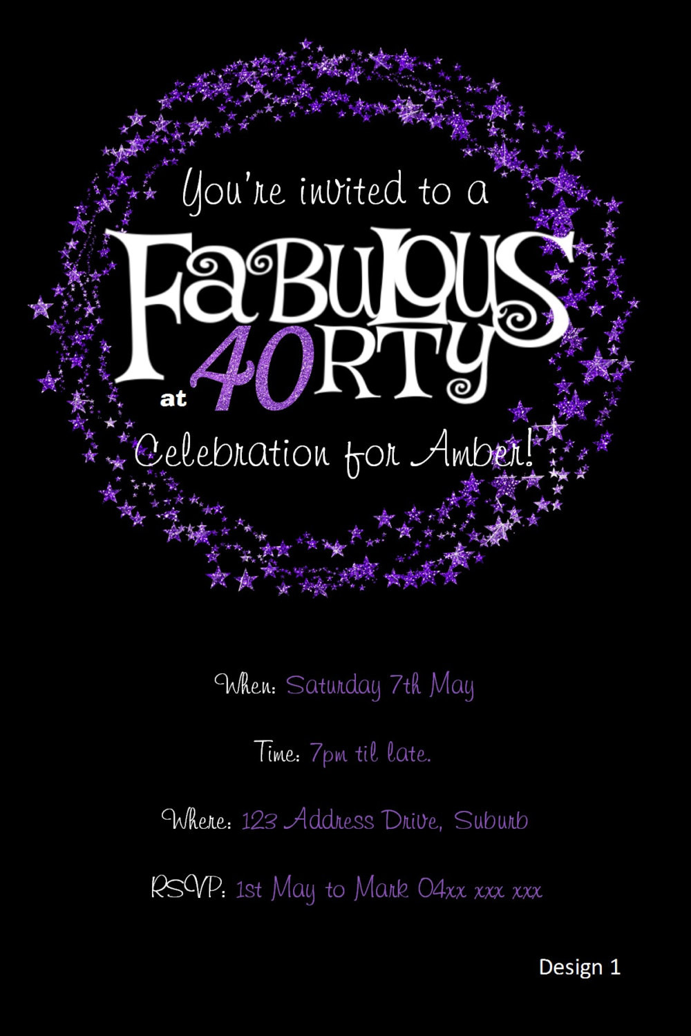 40th Birthday Invitations For Her
 40th Birthday Invitation Purple Glitter Invitation YOU