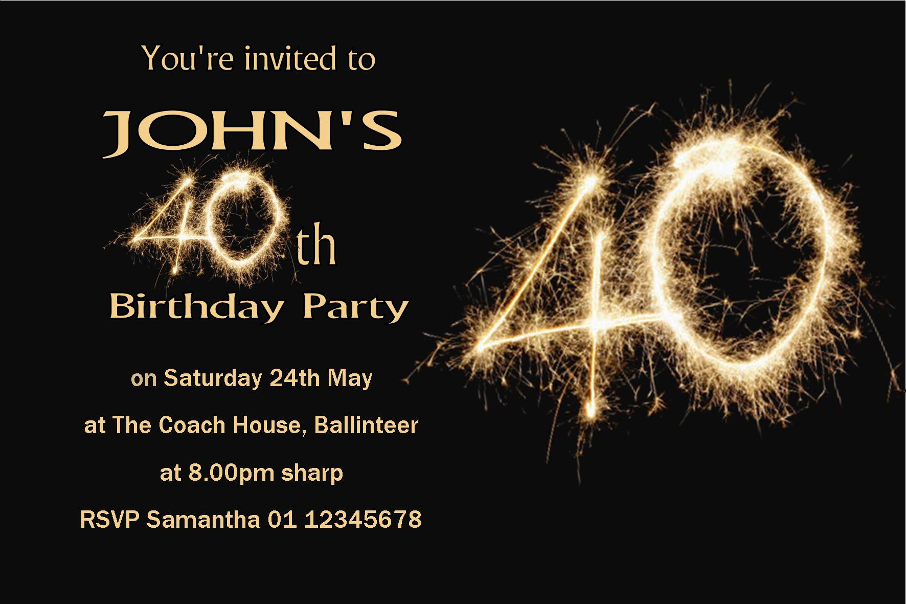 40th Birthday Invitations For Her
 Personalised 40th Birthday Invitation