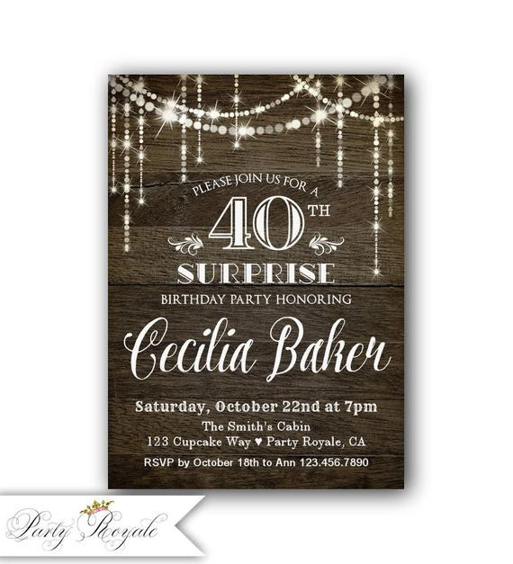 40th Birthday Invitations For Her
 Surprise 40th Birthday Invitation for her Surprise Party