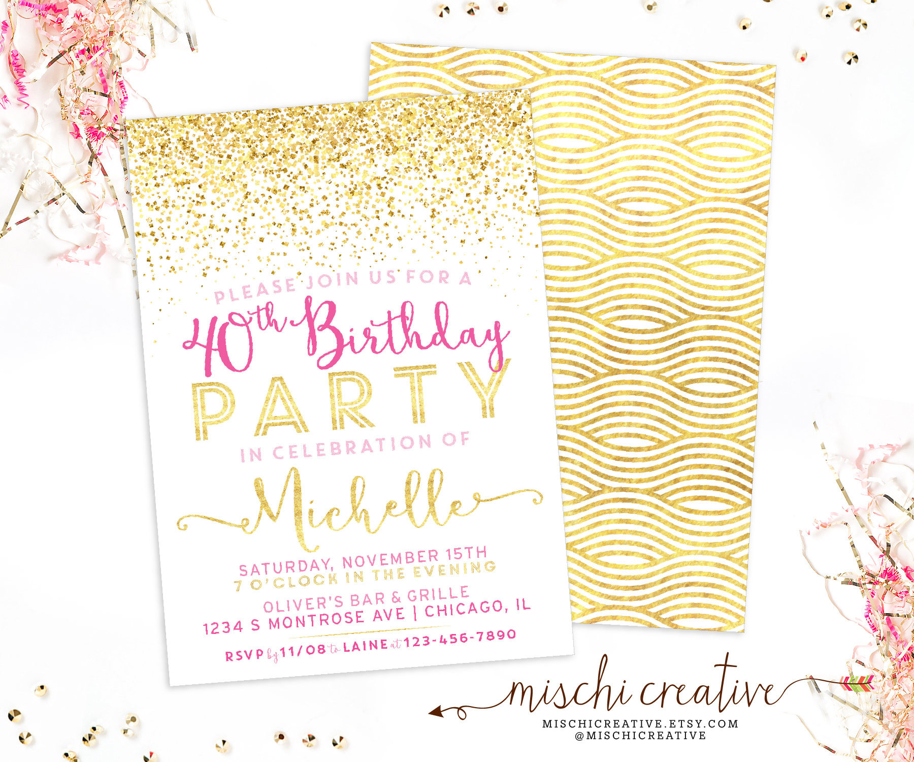 40th Birthday Invitations For Her
 40th Birthday Invitation for her Sparkle Milestone Birthday