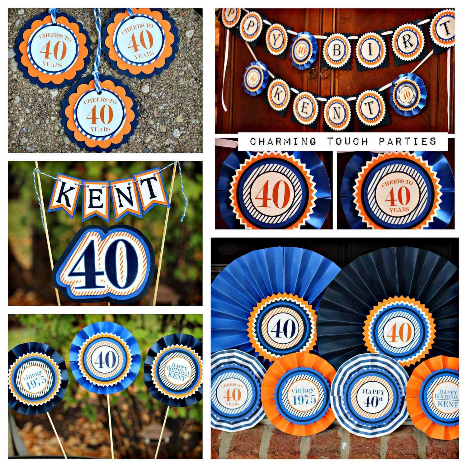 40Th Birthday Party Ideas Chicago
 Masculine 40th Birthday Party decor 5 piece Blue and