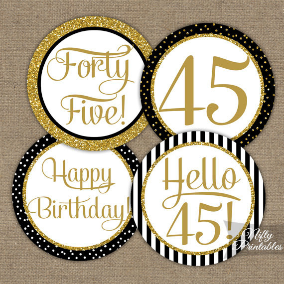 45Th Birthday Party Ideas
 45th Birthday Cupcake Toppers Black & Gold 45 Years Bday