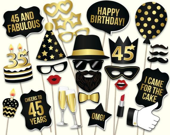 45Th Birthday Party Ideas
 45th birthday photo booth props printable PDF by HatAcrobat