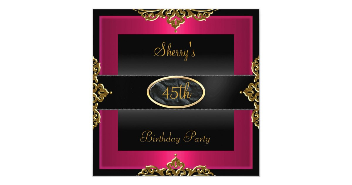 45Th Birthday Party Ideas
 45th Birthday Party Pink Red Black Gold 2 Card