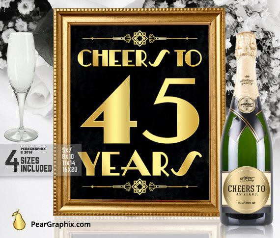 45Th Birthday Party Ideas
 Cheers To 45 Years Printable Sign 45th Birthday Party