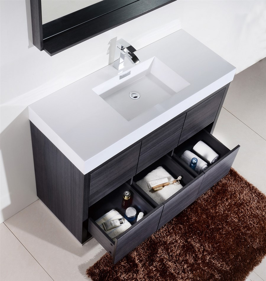 48 Inch Gray Bathroom Vanity
 Bliss 48" Gray Oak Floor Mount Modern Bathroom Vanity