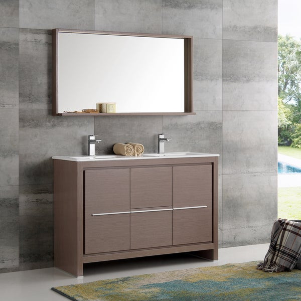 48 Inch Gray Bathroom Vanity
 Shop Fresca Allier Grey Oak 48 inch Modern Double sink