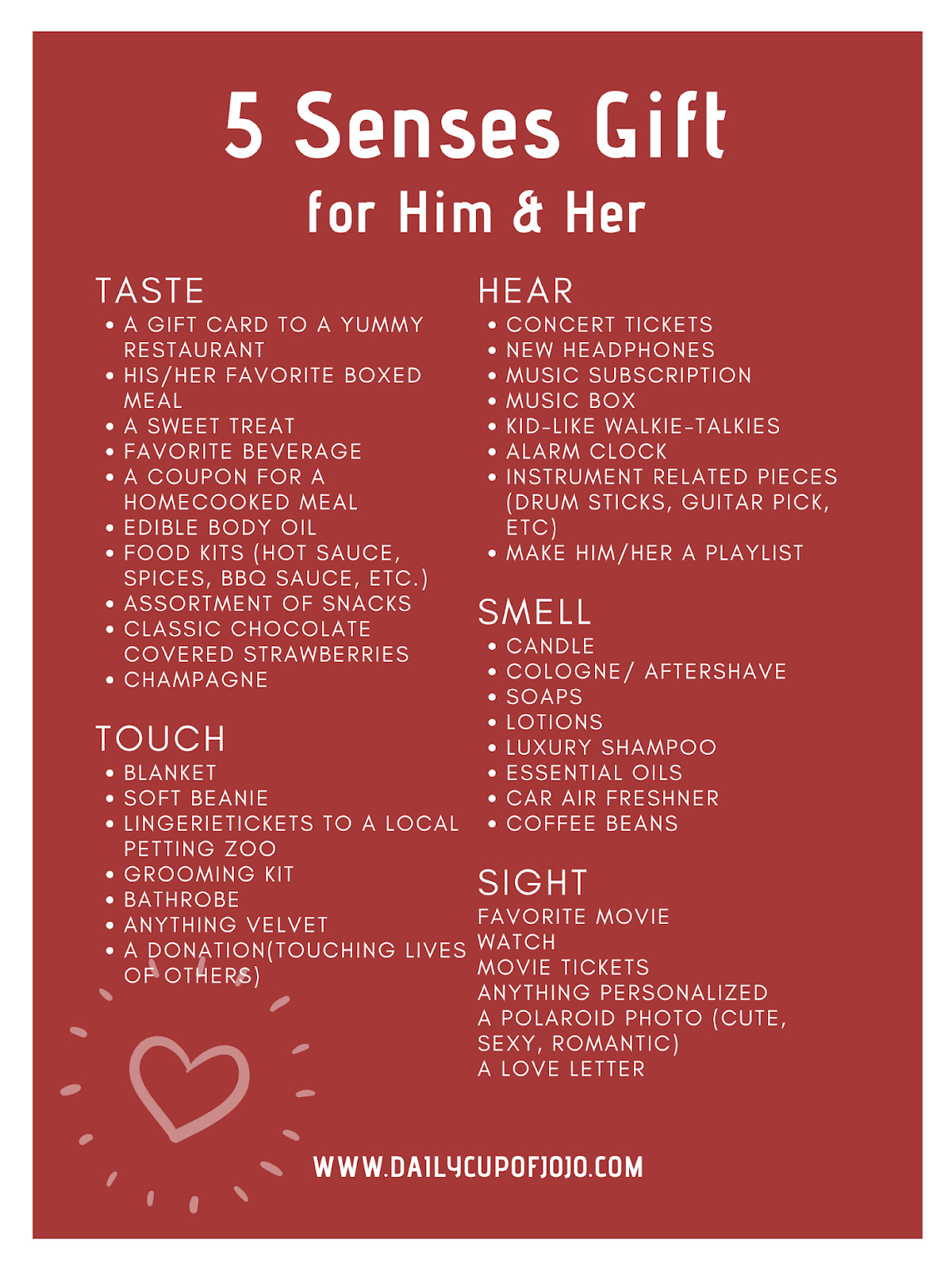 5 Senses Valentine'S Gift For Him Ideas
 The 5 Senses Valentines Day Gift Ideas for Him & Her