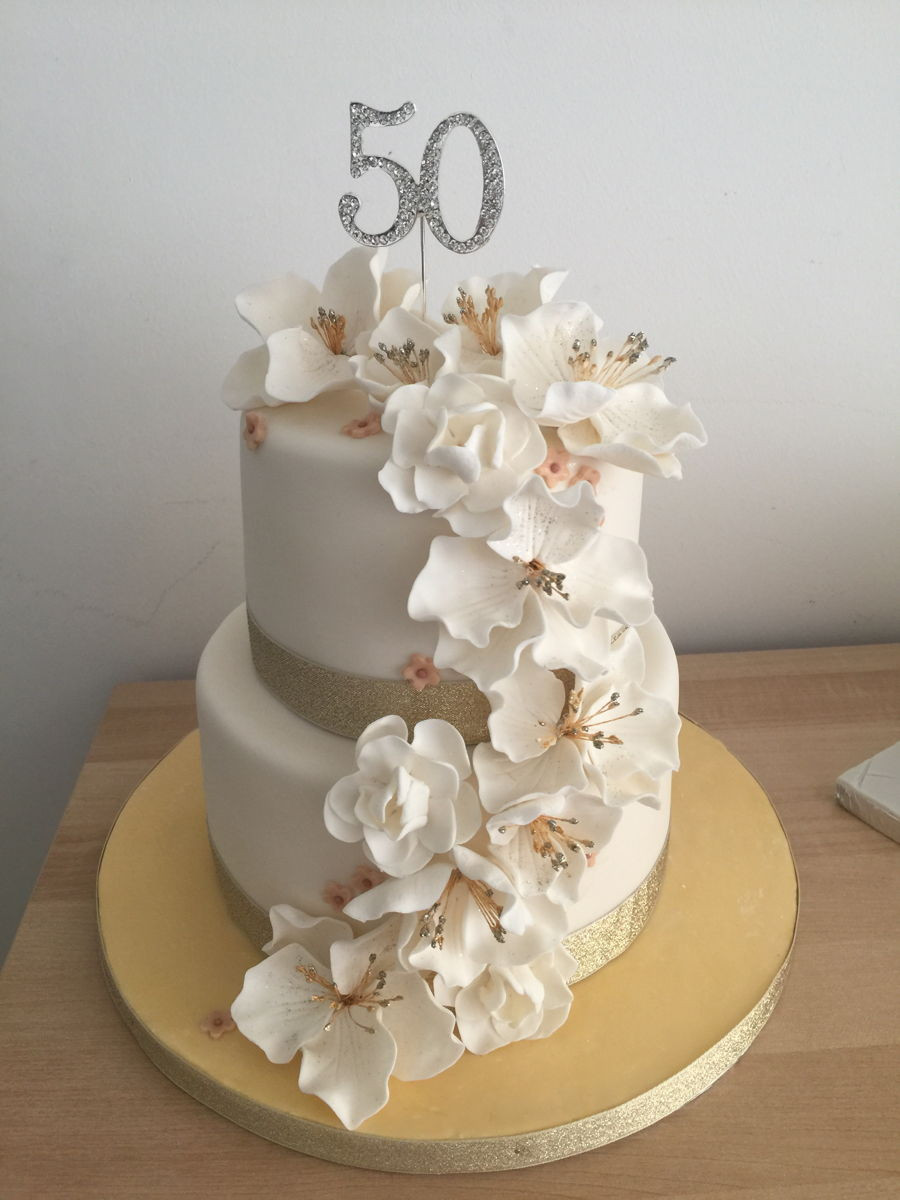 50th Birthday Cake Decorations
 50Th Birthday Cake With Fondant Flowers CakeCentral