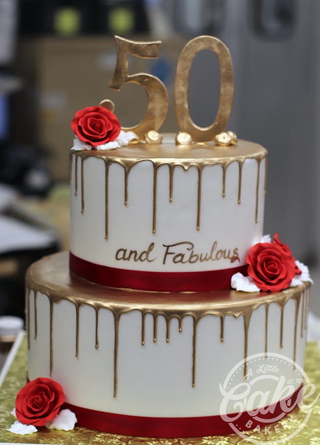 50th Birthday Cake Images
 2 Tiered Gold Drip 50th Birthday Cake