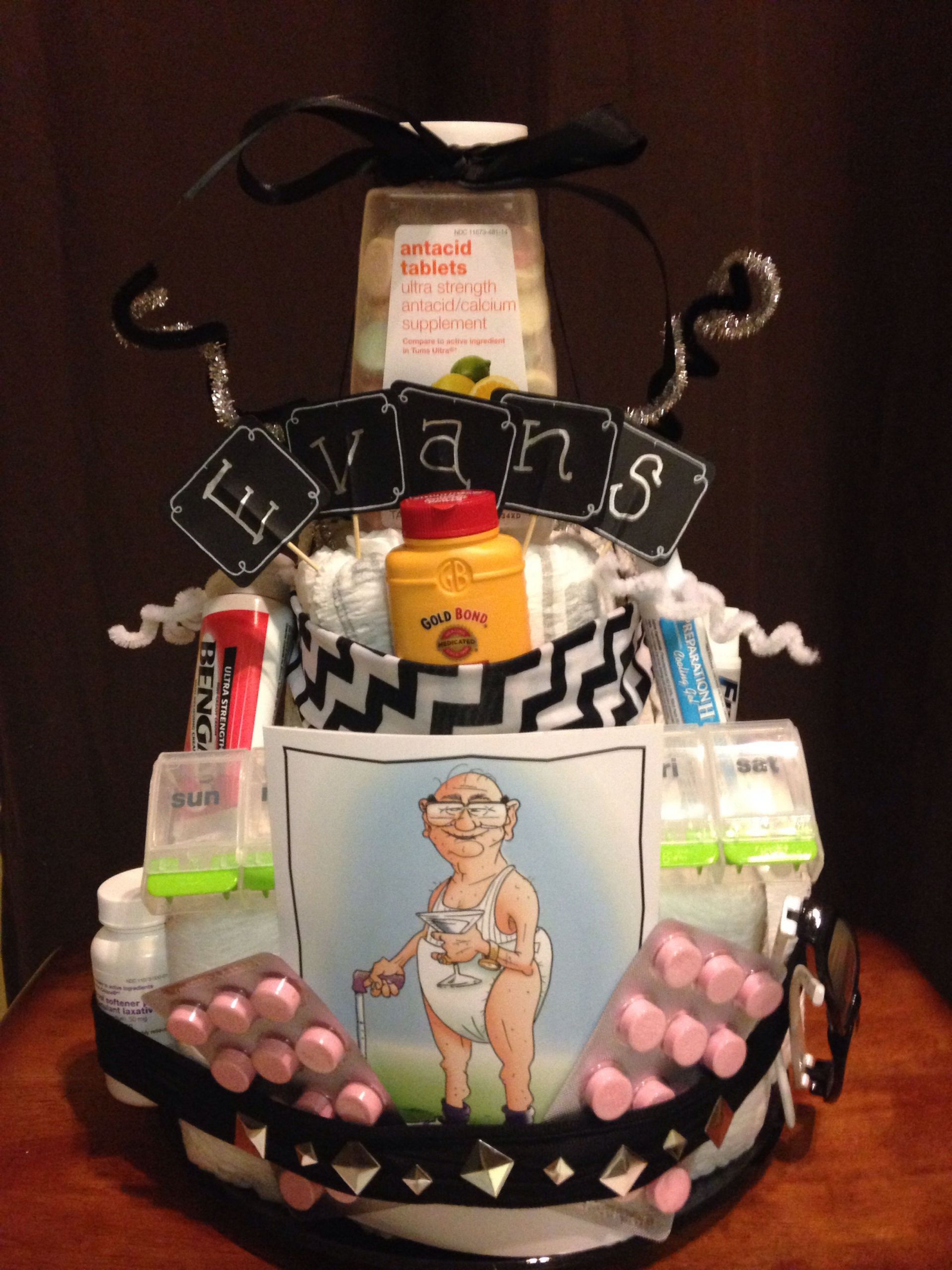 50th Birthday Gag Gift Ideas
 Funny gag t geriatric diaper cake made from "depends