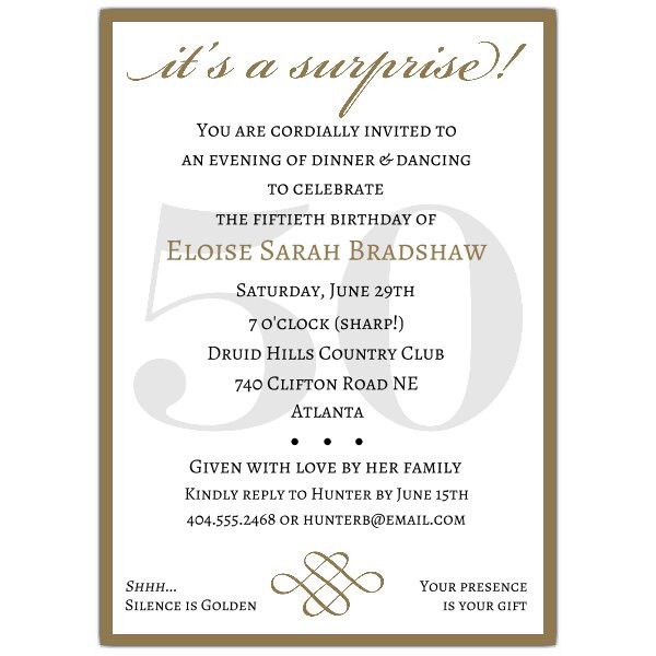 50th Birthday Party Invitation Wording
 Classic 50th Birthday Gold Surprise Party Invitations