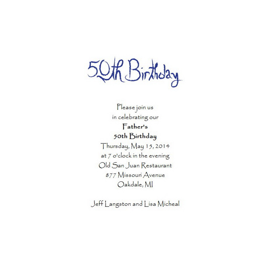 50th Birthday Party Invitation Wording
 Adult s 50th Birthday Invitation 5 Free Wording