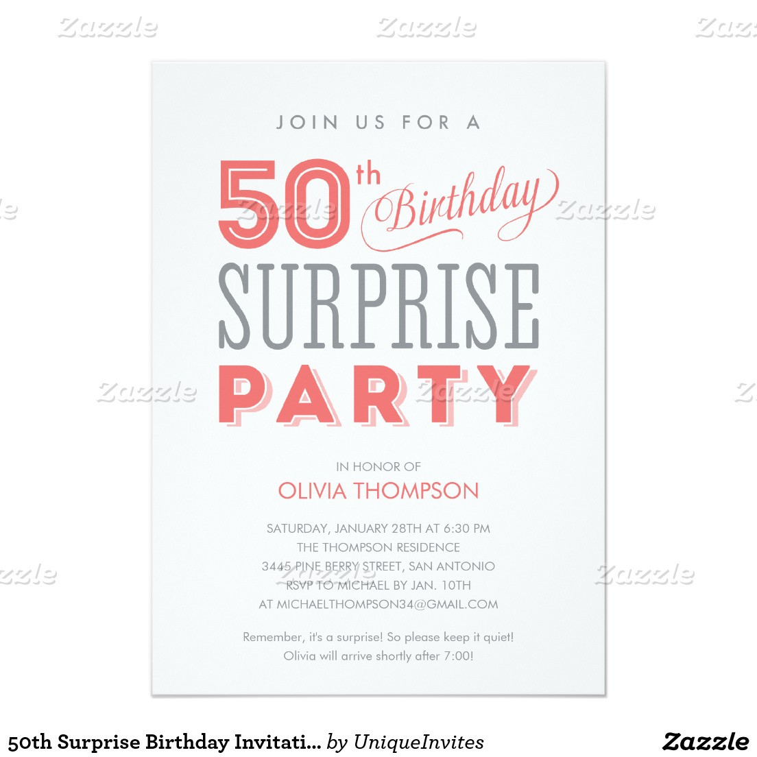 50th Birthday Party Invitation Wording
 Surprise 50th Birthday Party Invitation Wording