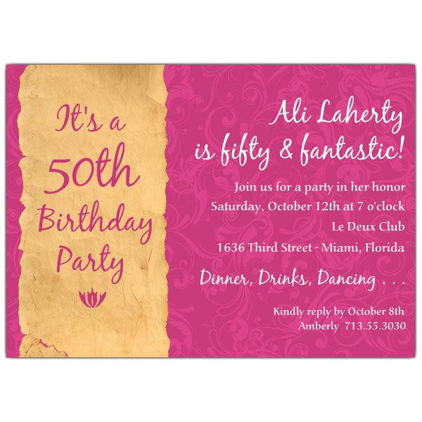 50th Birthday Party Invitation Wording
 Swirls With Antique Paper 50th Birthday Invitations