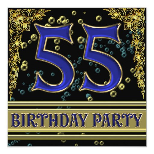 55 Birthday Party Ideas
 Black and Gold 55th Birthday party Card